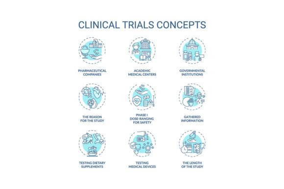 Clinical Trials Concept Icons Set for Embroidery