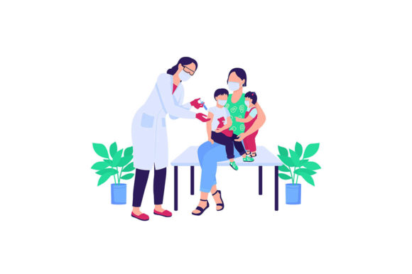 Doctor Vaccinating Children Characters