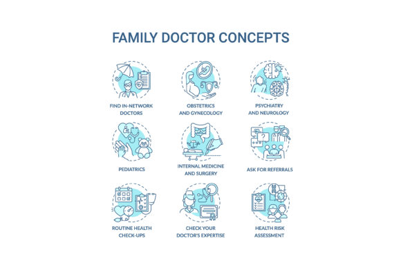 Family Doctor Blue Concept Icons Set: A Designer's Take