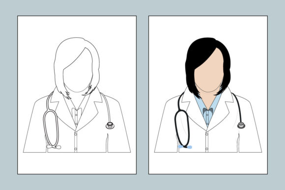 Female Doctor Coloring Page Line Art
