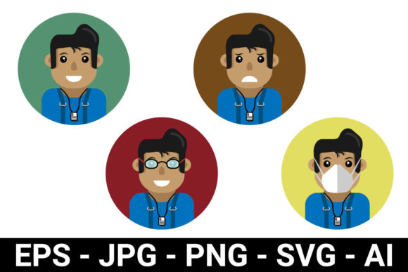 Flat Half Body Male Avatar with 4 Poses