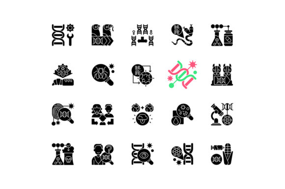 Genetic Engineering Black Glyph Icons: A Stitch-Ready Design Review
