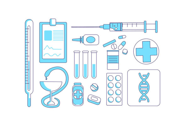 Medicine Items Turquoise Linear Objects in Embroidery