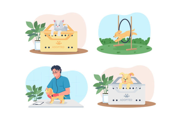 Pet Care 2D Vector Web Banner Set Design Review